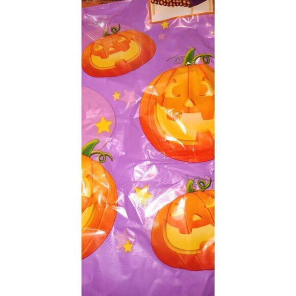 Lot of 2 Halloween Plastic Scalloped Table Cover 54”x 108” Purple w/Jack O'Lante - Picture 4 of 5